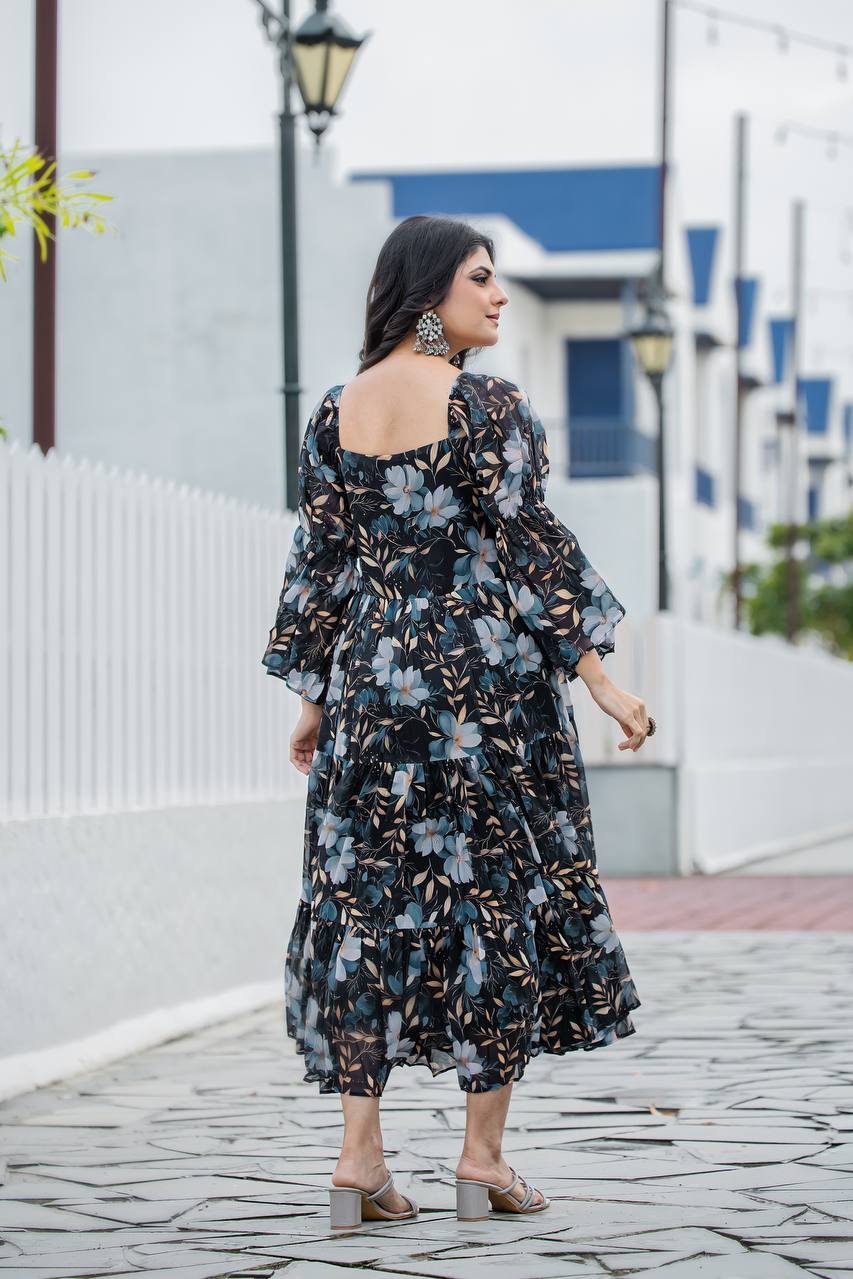 Women’s Premium Faux Georgette Floral Printed Long Gown