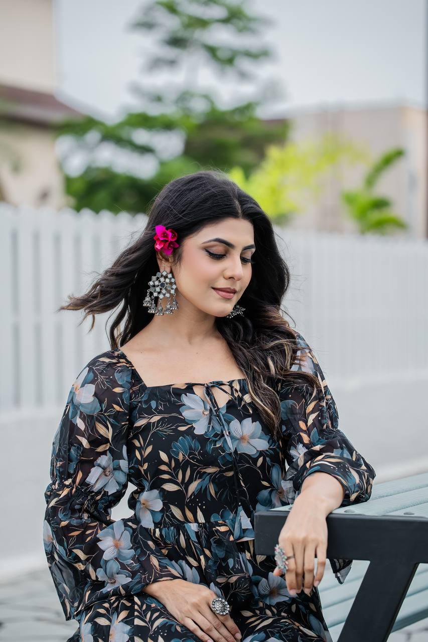 Georgette Floral Printed Long Gown