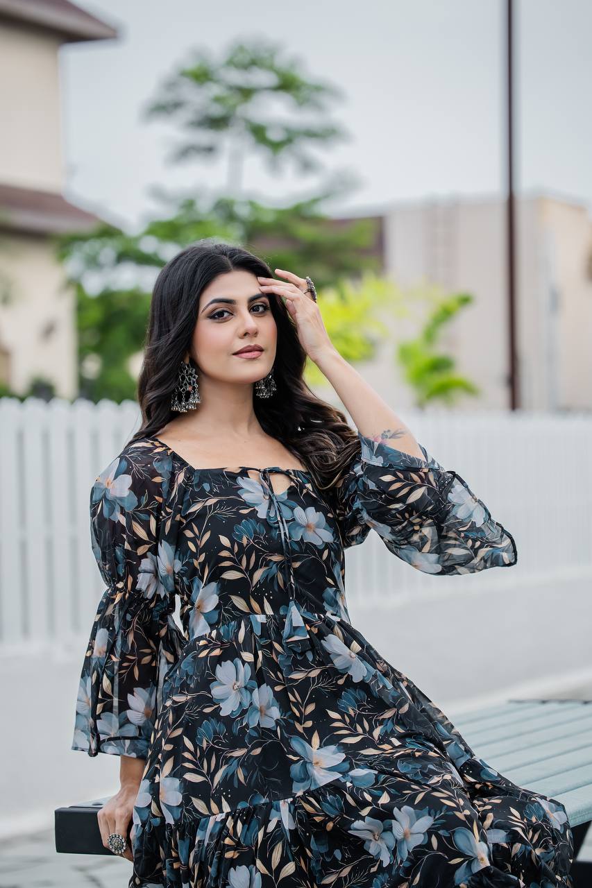 Georgette Floral Printed Long Gown