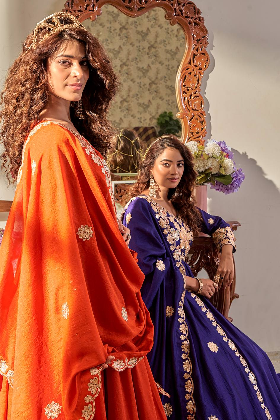 Pure Vichitra Gown with Cording Sequence Embroidered Dupatta