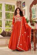 Pure Vichitra Gown with Cording Sequence Embroidered Dupatta