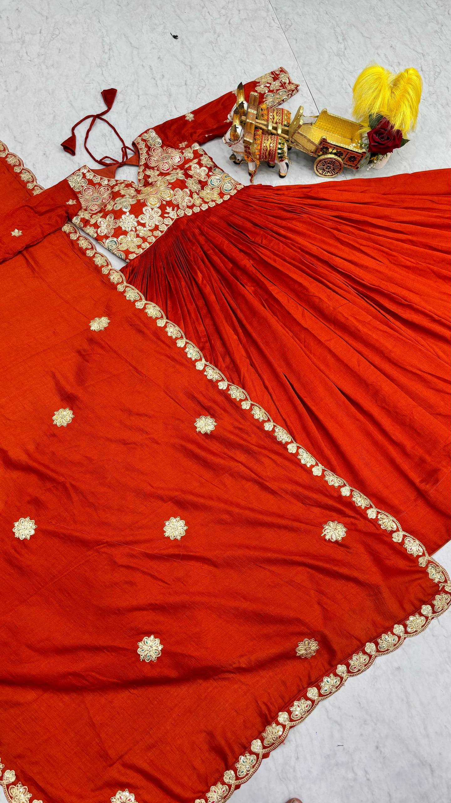 Pure Vichitra Gown with Cording Sequence Embroidered Dupatta