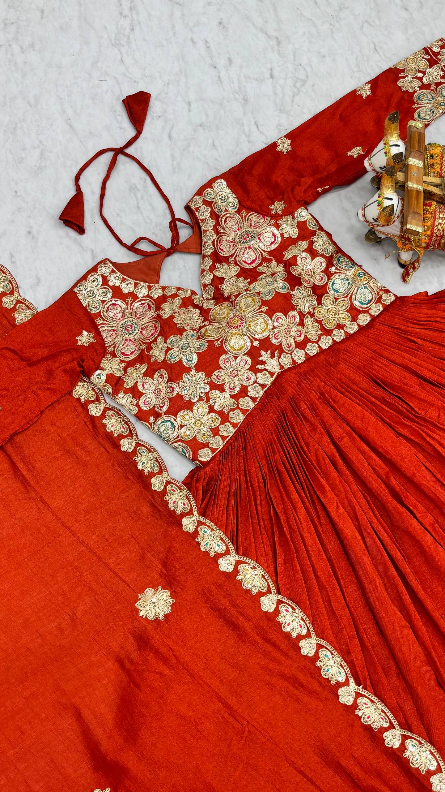 Pure Vichitra Gown with Cording Sequence Embroidered Dupatta