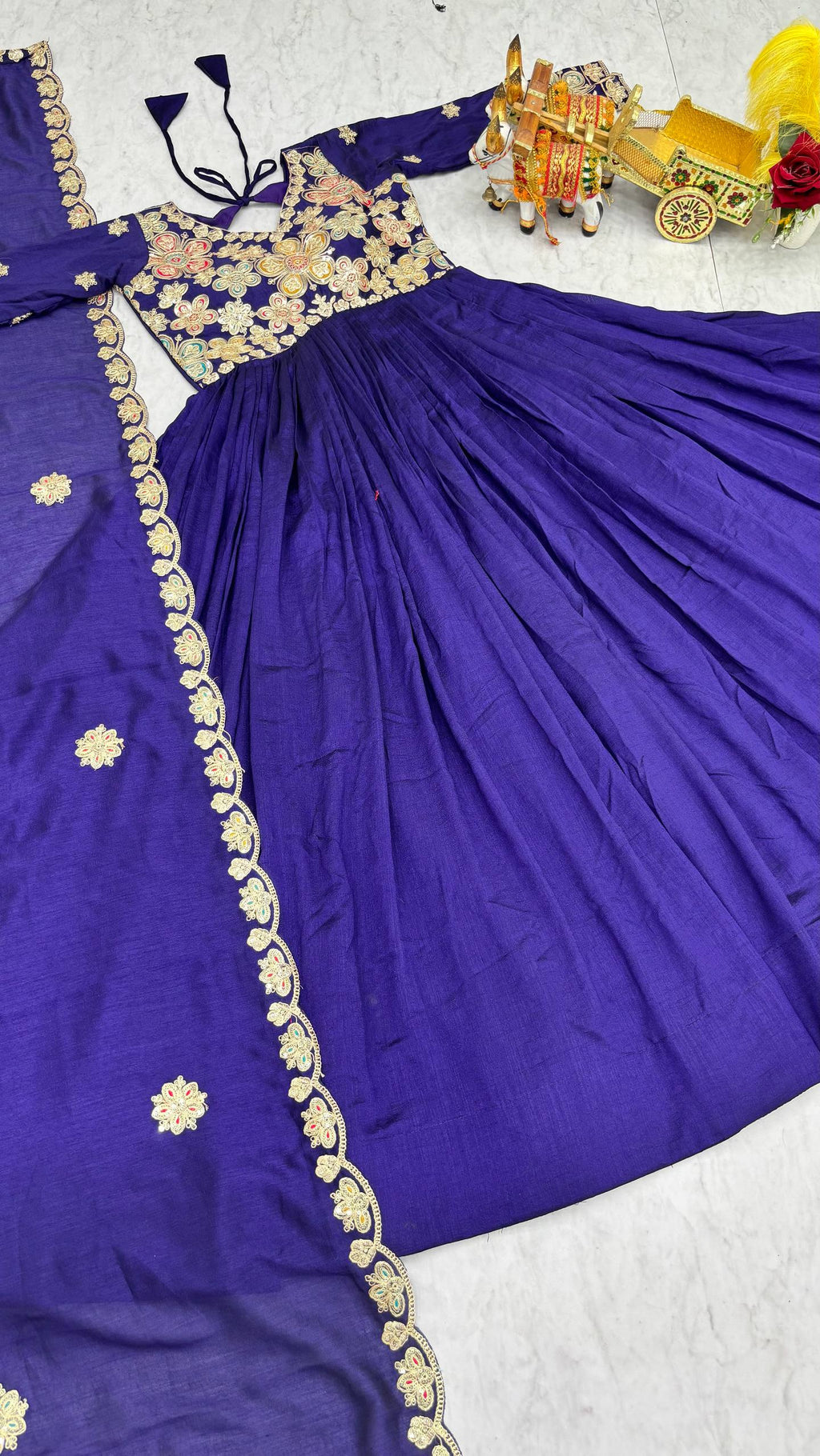 Pure Vichitra Gown with Cording Sequence Embroidered Dupatta