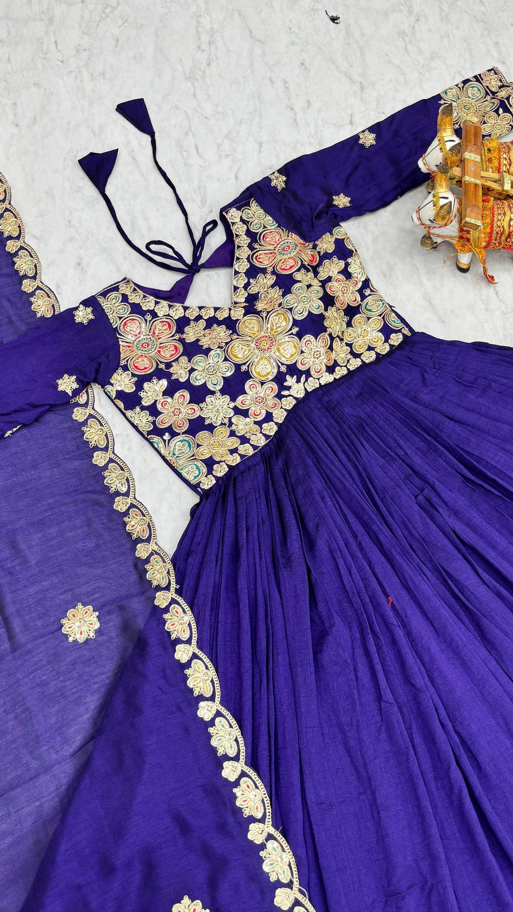Pure Vichitra Gown with Cording Sequence Embroidered Dupatta
