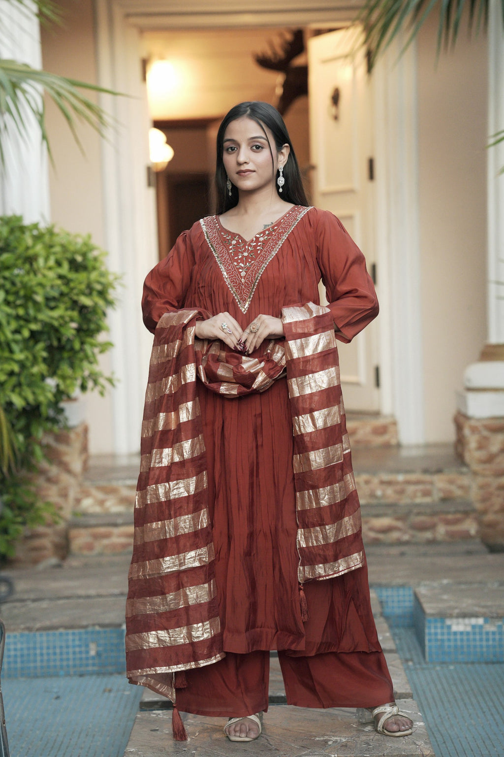Elegant Mul Chanderi Suit Set