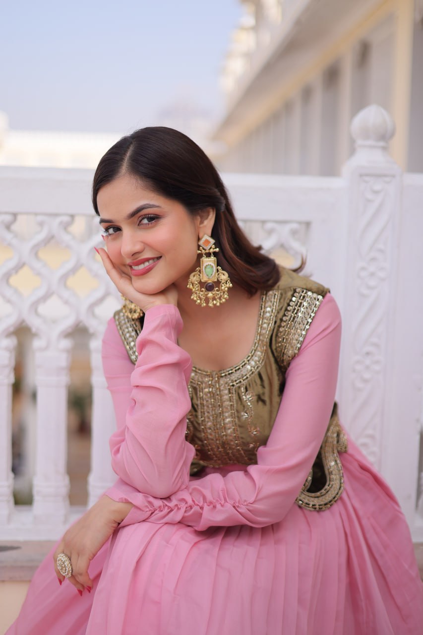 Mal Chanderi Gown with Velvet Embroidered Koti Set