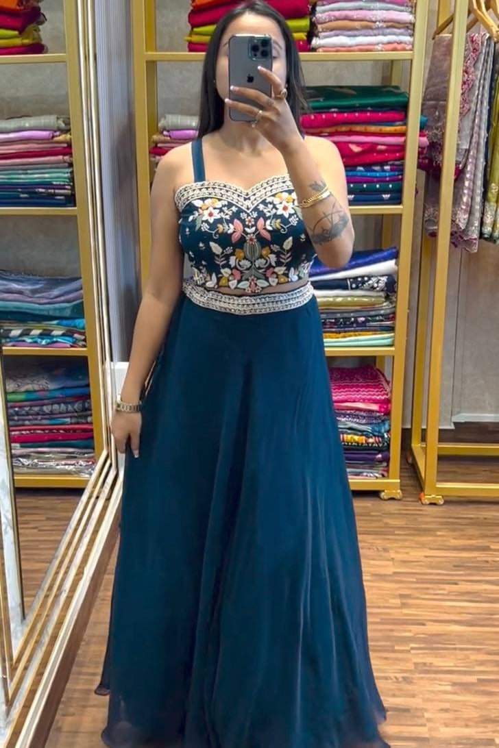Shrug Style Lehenga Choli with Sequins Embroidery – Mono Diamond Silk Lehenga Set