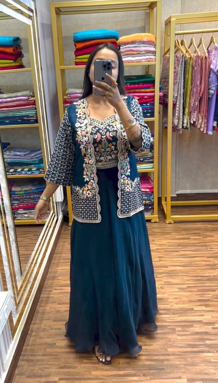 Shrug Style Lehenga Choli with Sequins Embroidery – Mono Diamond Silk Lehenga Set