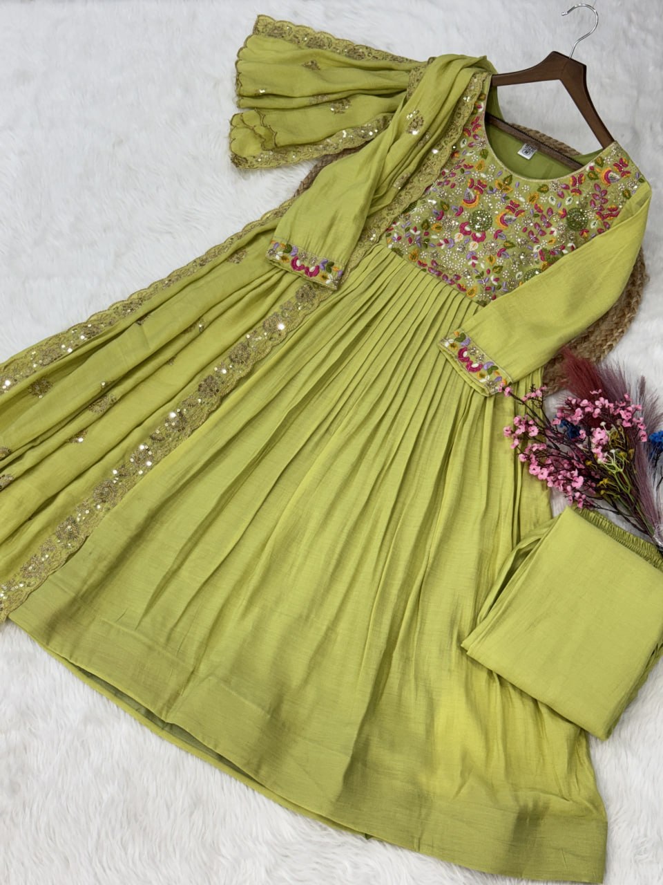 Mal Chanderi Beads Embroidery Gown Set