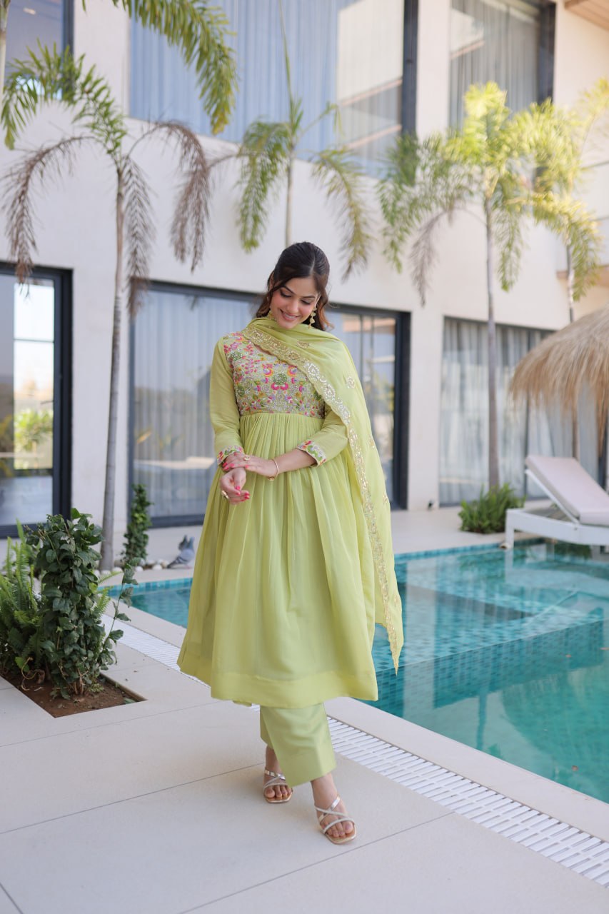 Mal Chanderi Beads Embroidery Gown Set