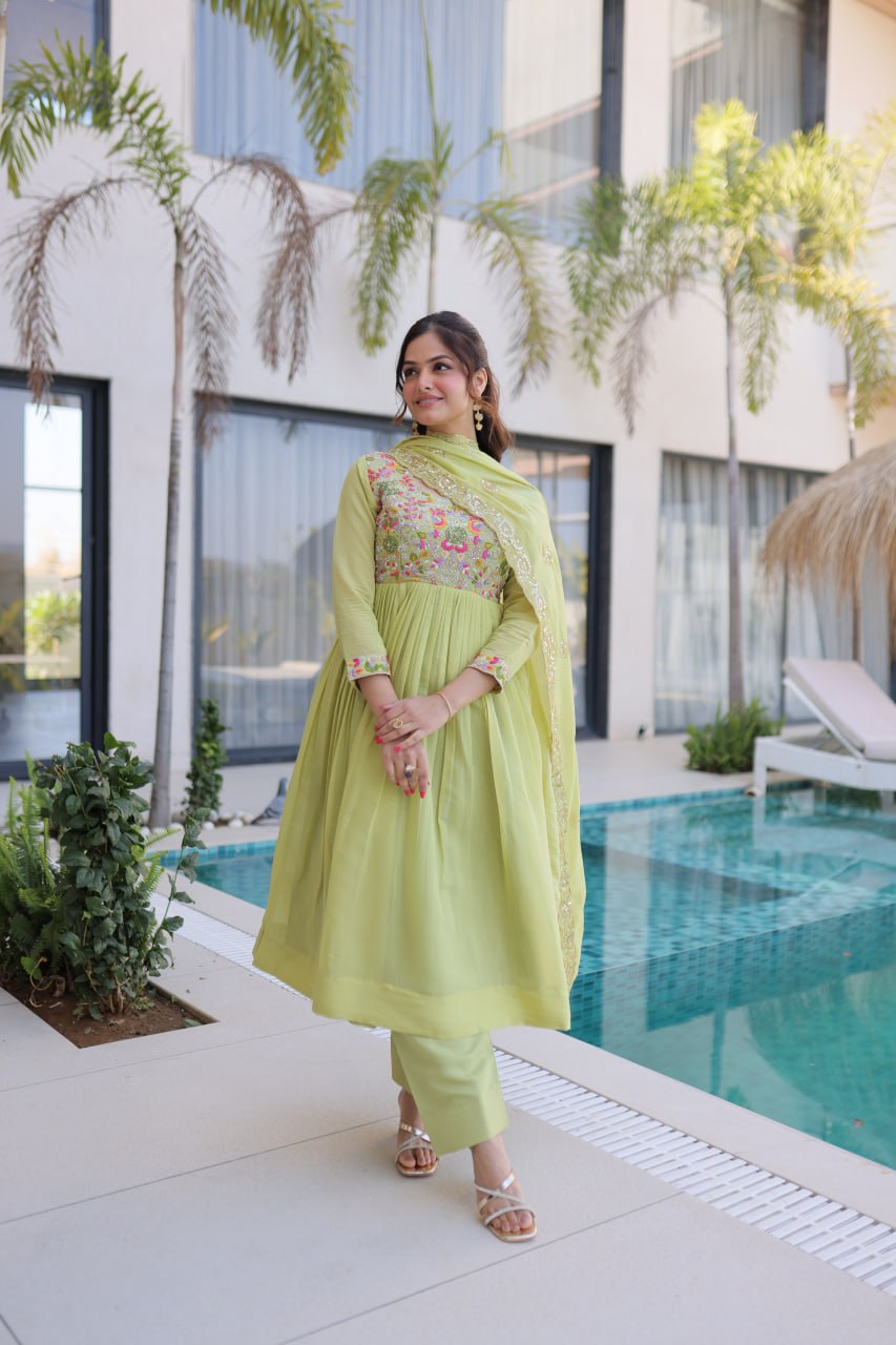 Mal Chanderi Beads Embroidery Gown Set