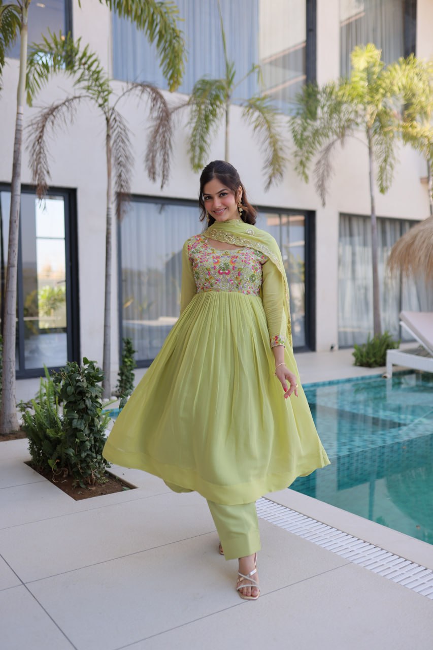 Mal Chanderi Beads Embroidery Gown Set