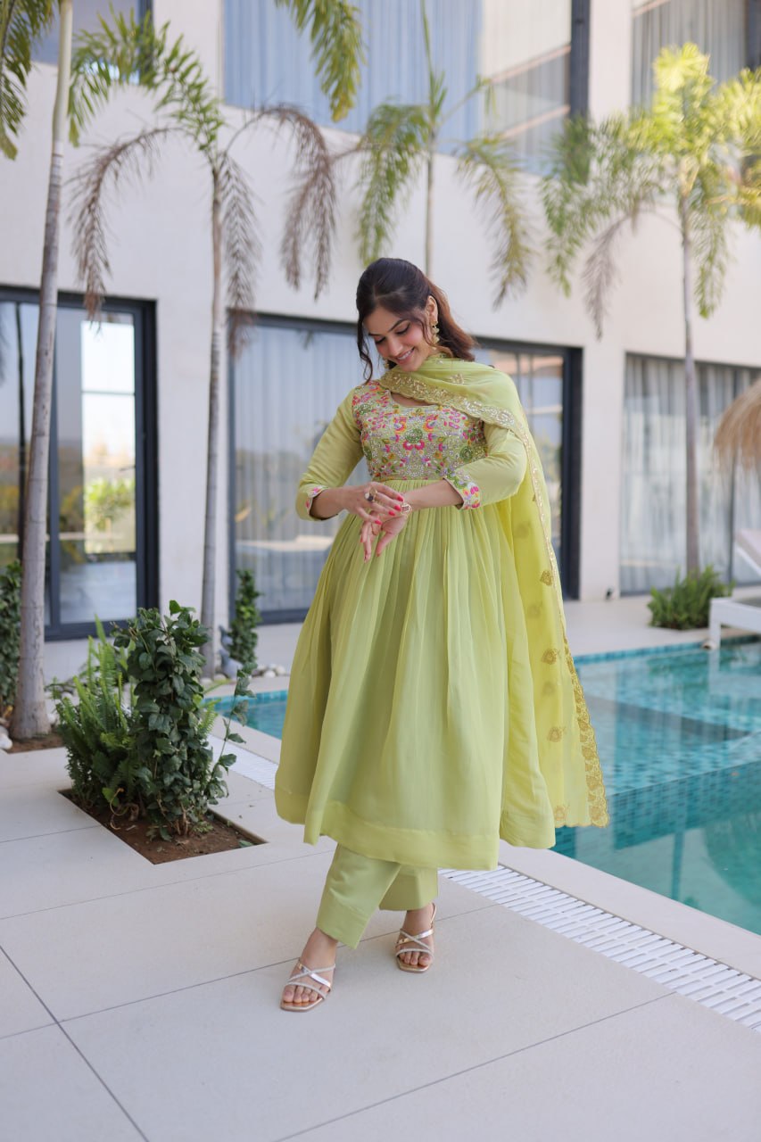 Mal Chanderi Beads Embroidery Gown Set