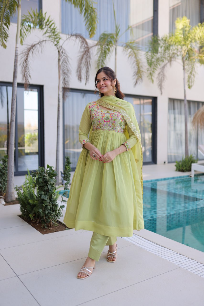 Mal Chanderi Beads Embroidery Gown Set