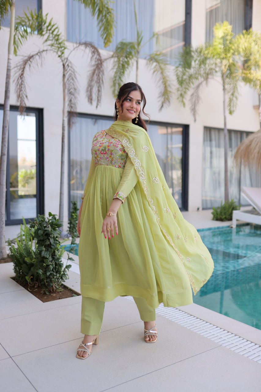 Mal Chanderi Beads Embroidery Gown Set