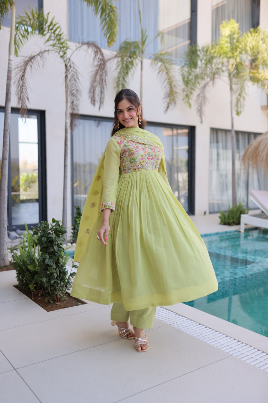 Mal Chanderi Beads Embroidery Gown Set