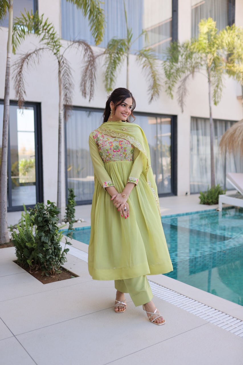 Mal Chanderi Beads Embroidery Gown Set