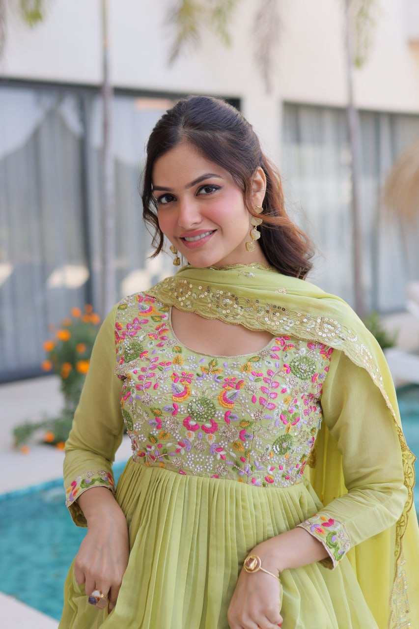 Mal Chanderi Beads Embroidery Gown Set
