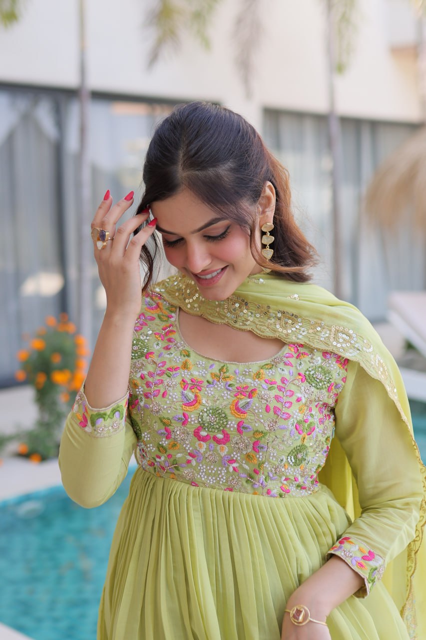 Mal Chanderi Beads Embroidery Gown Set