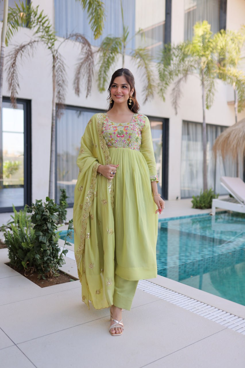 Mal Chanderi Beads Embroidery Gown Set