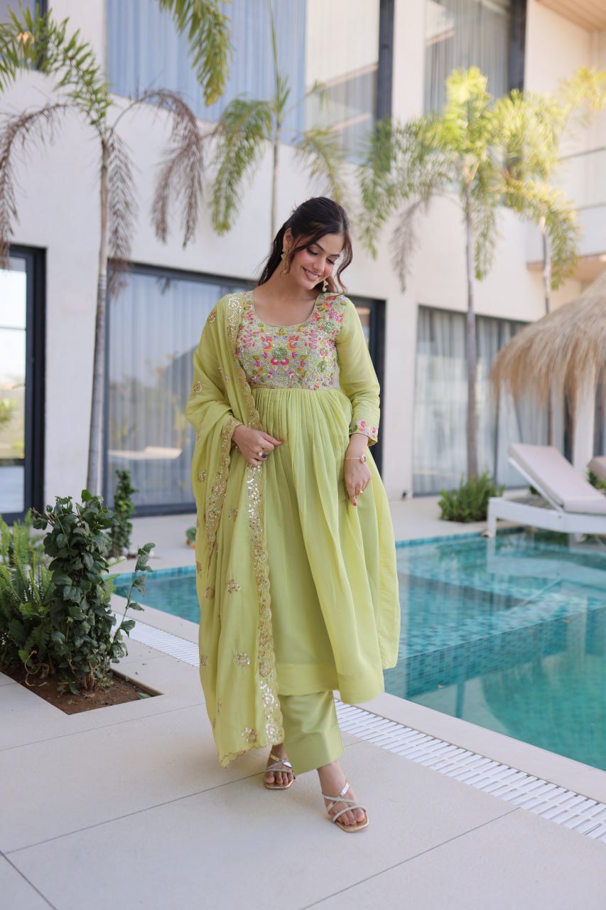 Mal Chanderi Beads Embroidery Gown Set