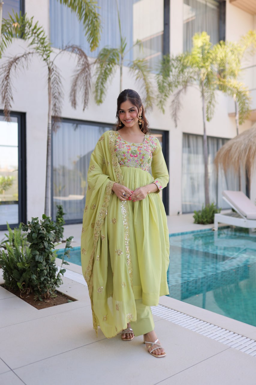 Mal Chanderi Beads Embroidery Gown Set