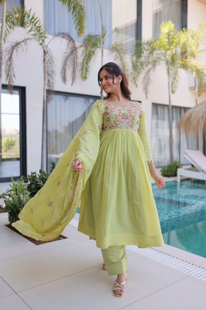 Mal Chanderi Beads Embroidery Gown Set