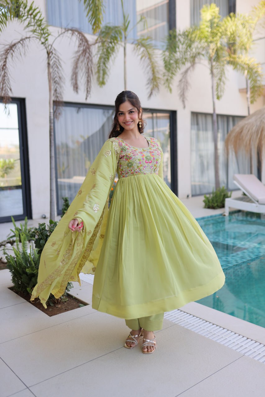 Mal Chanderi Beads Embroidery Gown Set