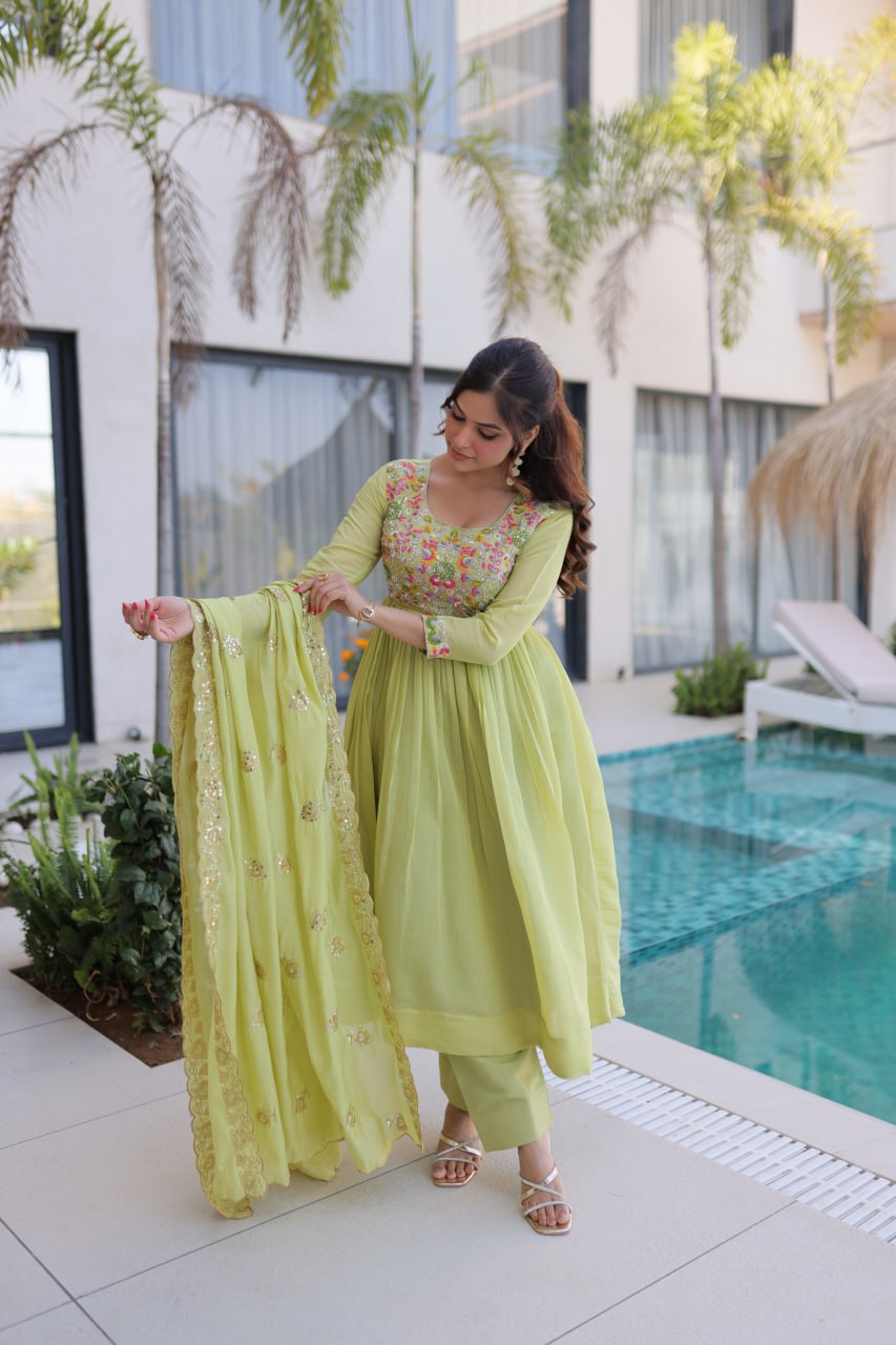 Mal Chanderi Beads Embroidery Gown Set