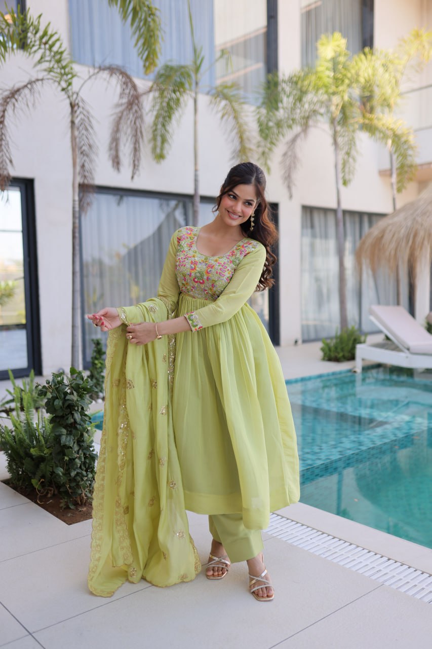 Mal Chanderi Beads Embroidery Gown Set