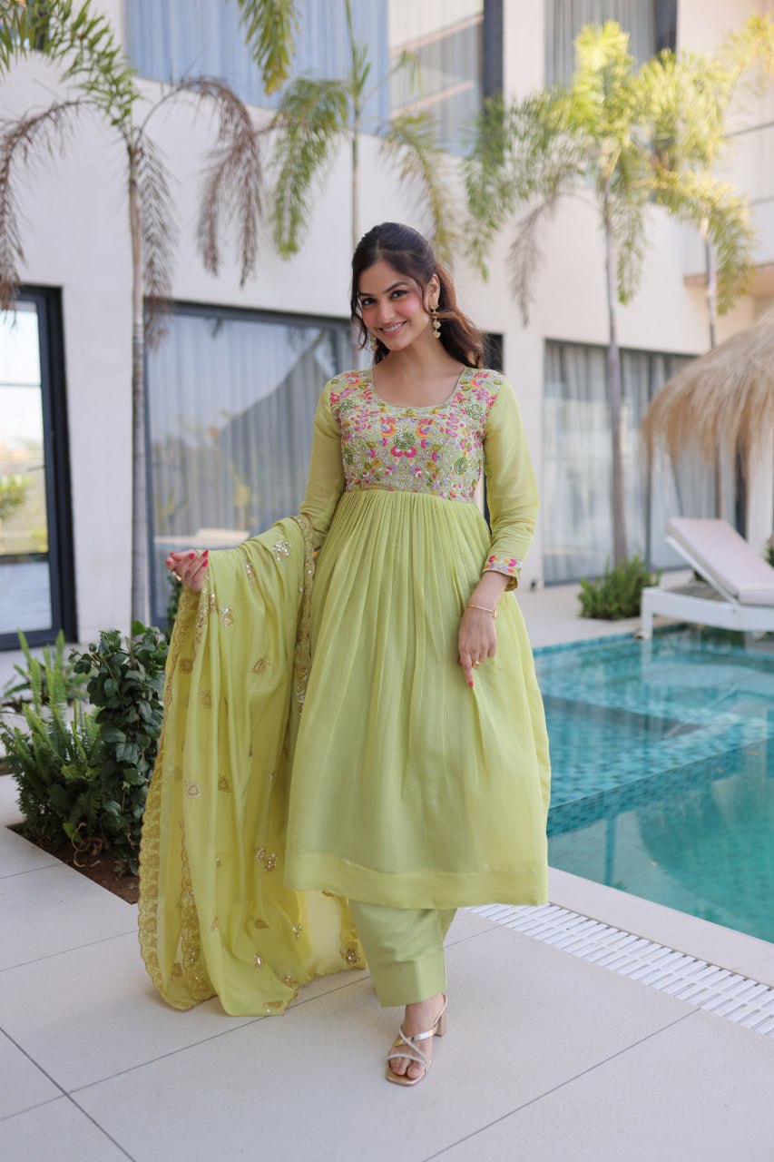 Mal Chanderi Beads Embroidery Gown Set