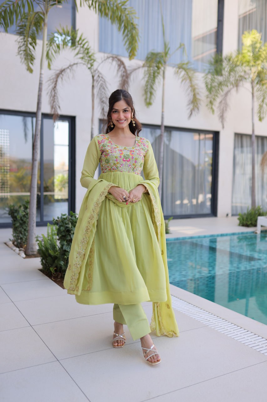 Mal Chanderi Beads Embroidery Gown Set