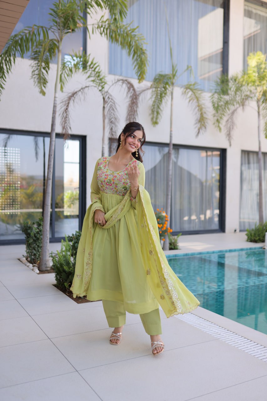 Mal Chanderi Beads Embroidery Gown Set