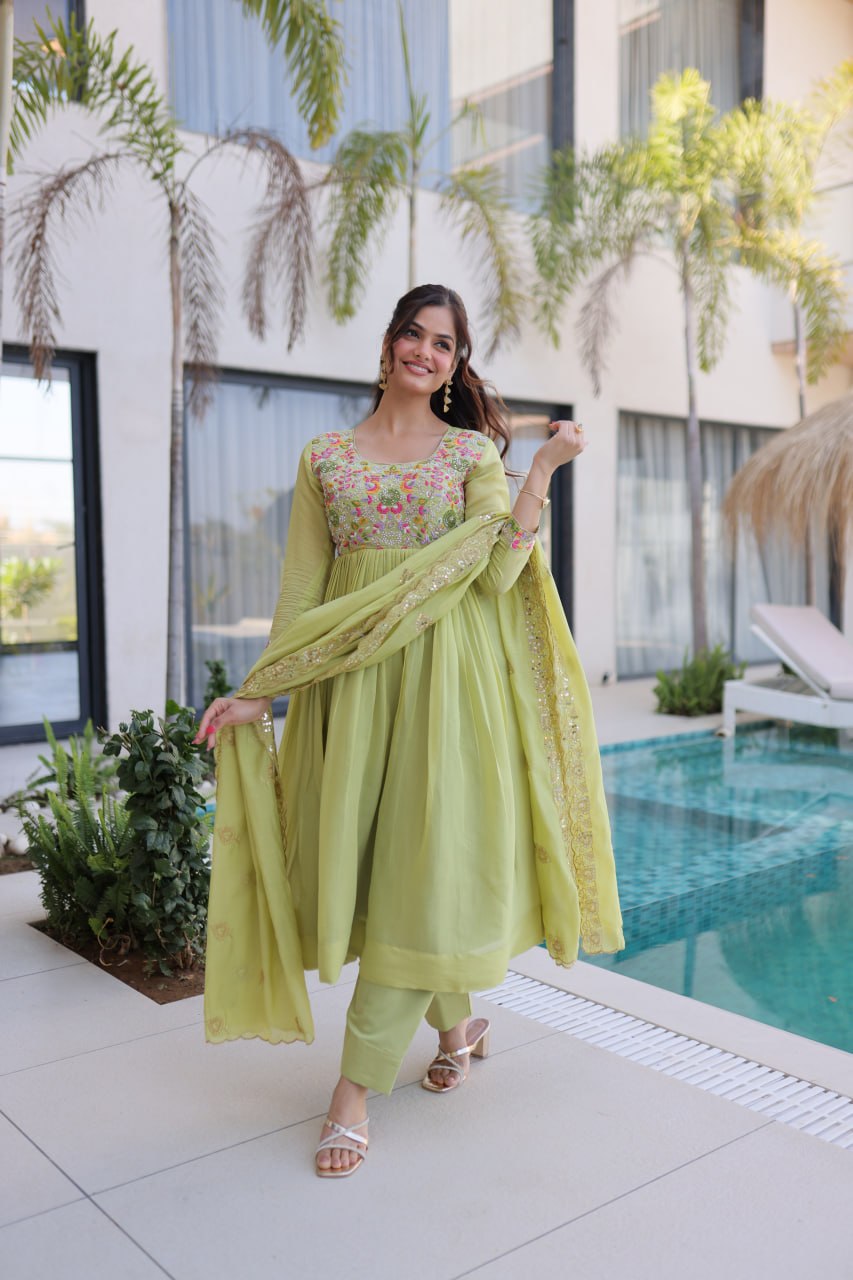 Mal Chanderi Beads Embroidery Gown Set