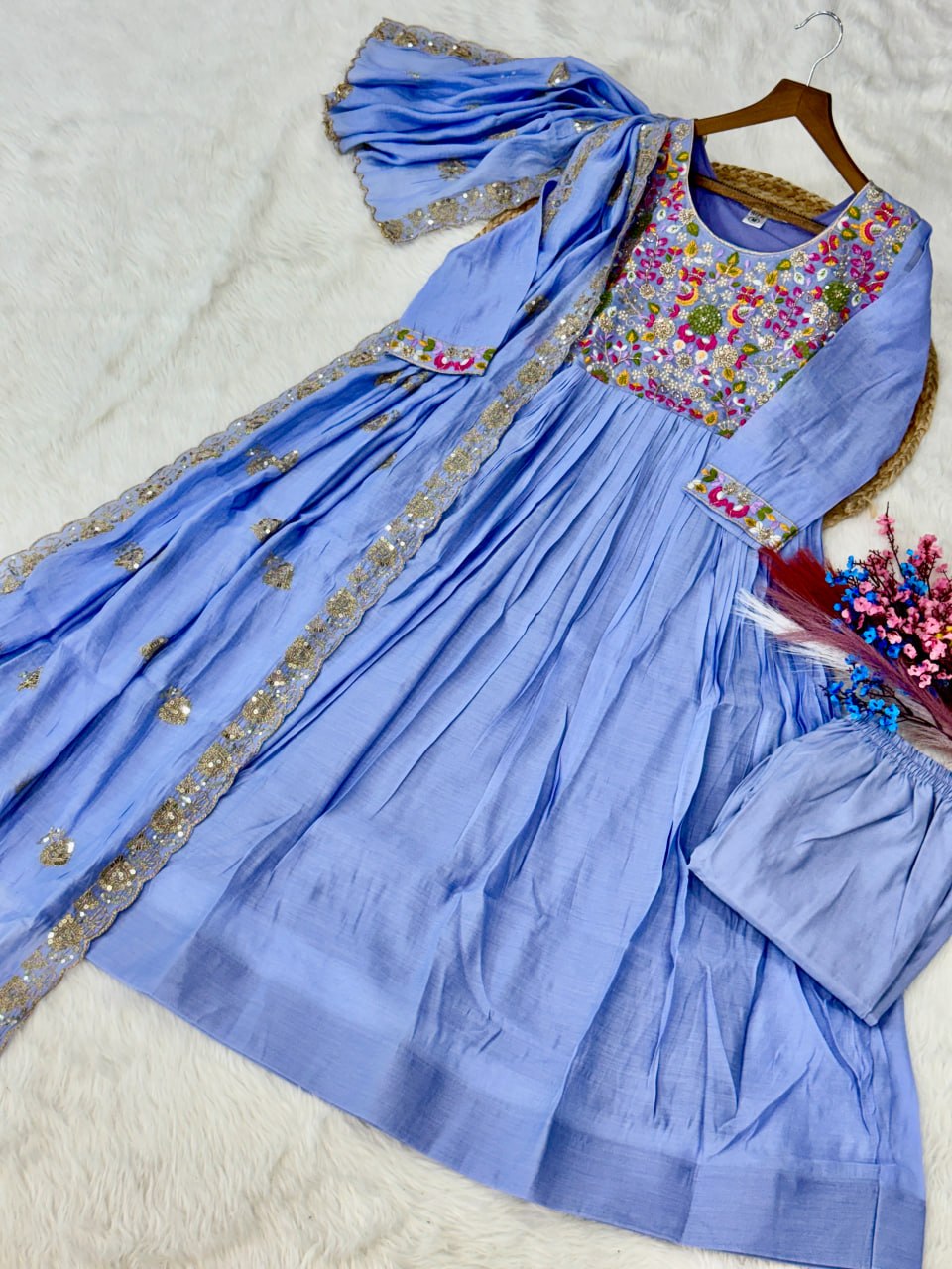 Mal Chanderi Beads Embroidery Gown Set