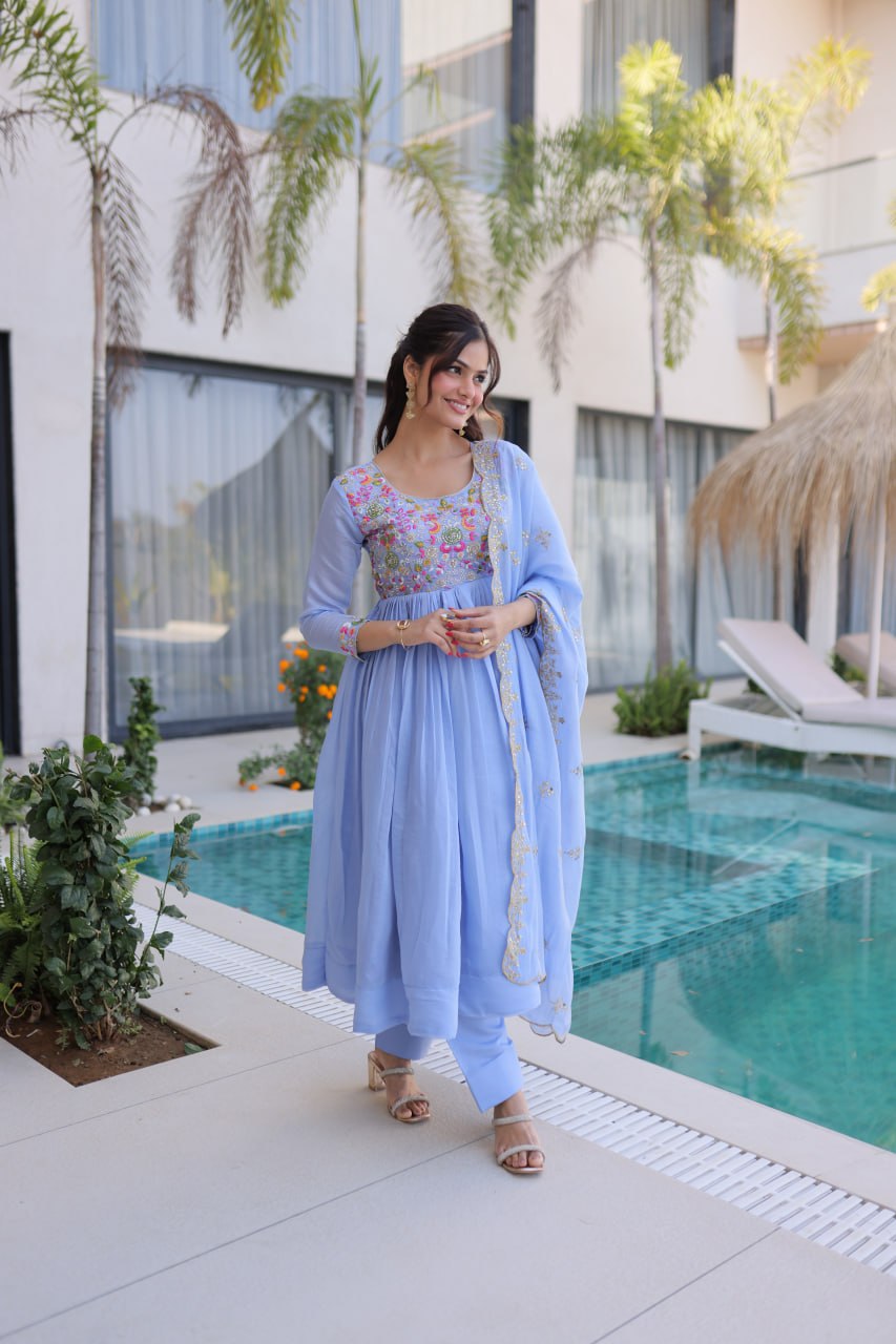 Mal Chanderi Beads Embroidery Gown Set