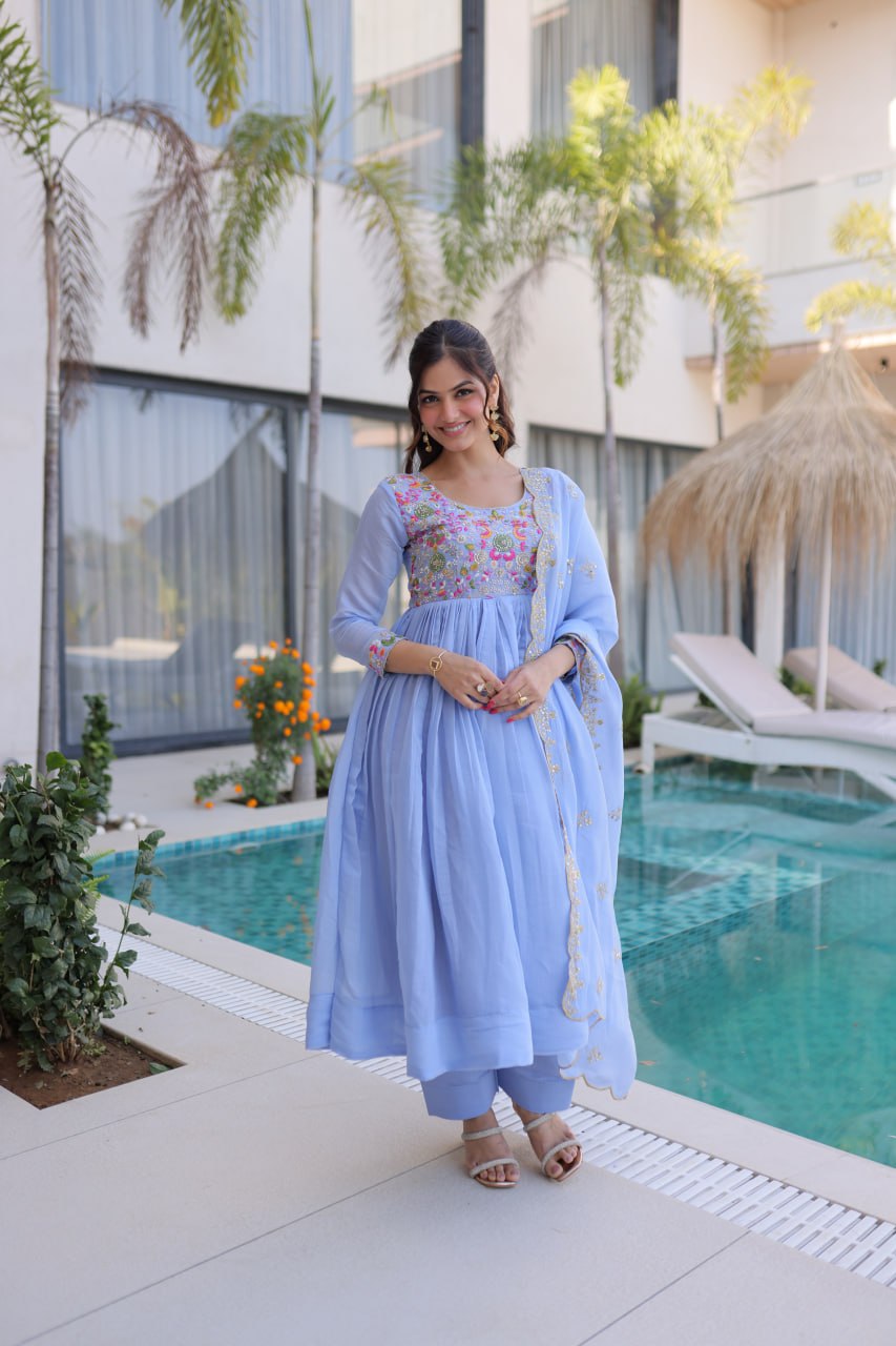 Mal Chanderi Beads Embroidery Gown Set