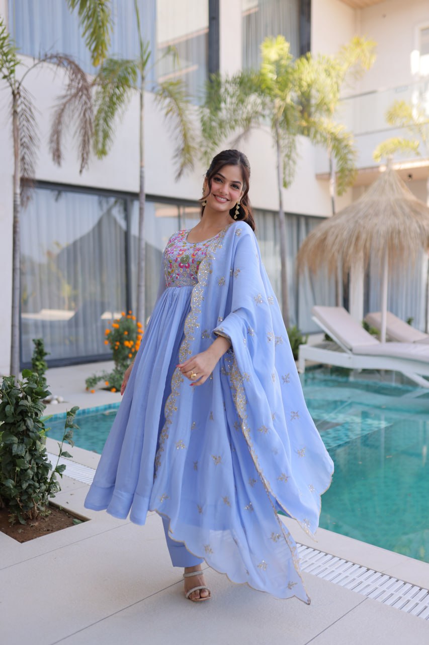 Mal Chanderi Beads Embroidery Gown Set