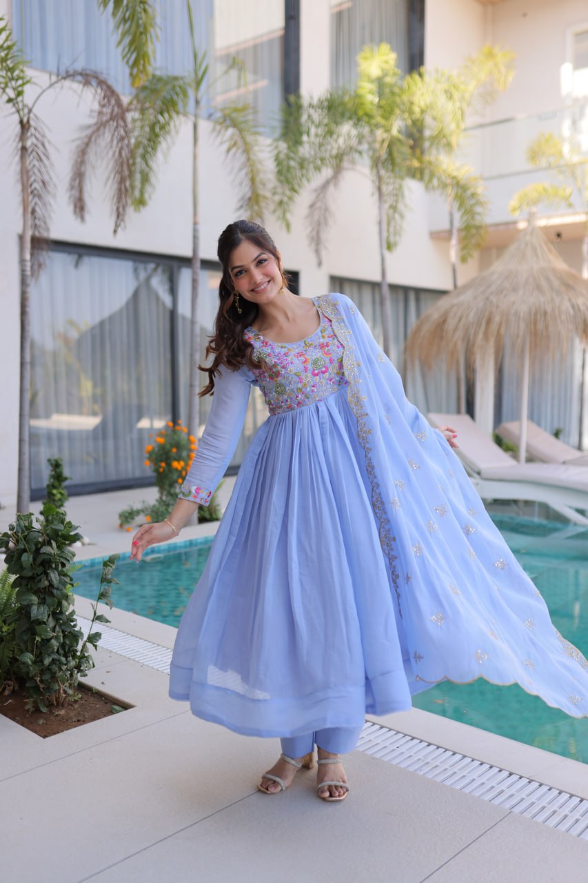 Mal Chanderi Beads Embroidery Gown Set