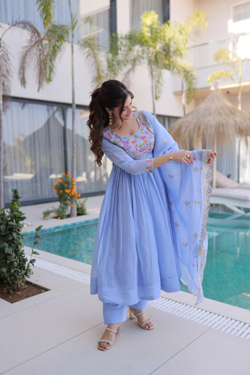 Mal Chanderi Beads Embroidery Gown Set