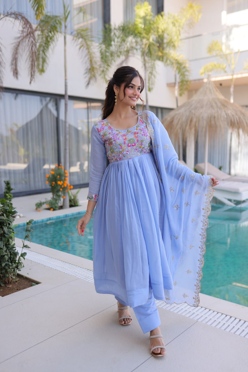 Mal Chanderi Beads Embroidery Gown Set