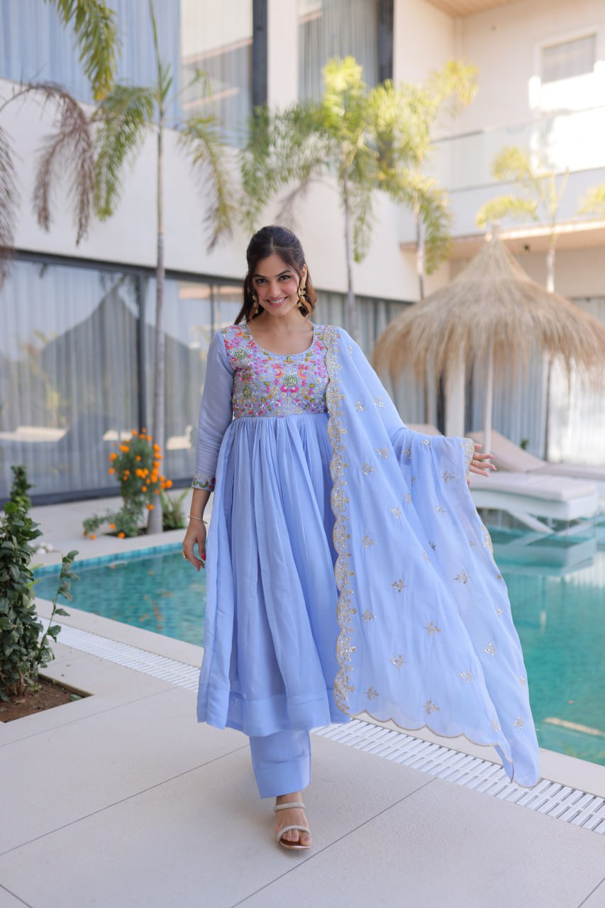 Mal Chanderi Beads Embroidery Gown Set