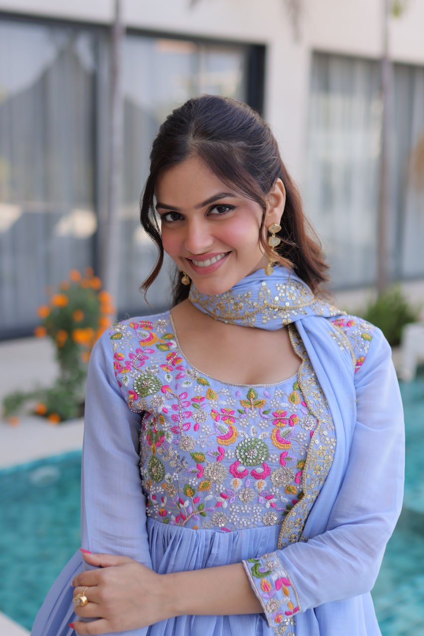Mal Chanderi Beads Embroidery Gown Set