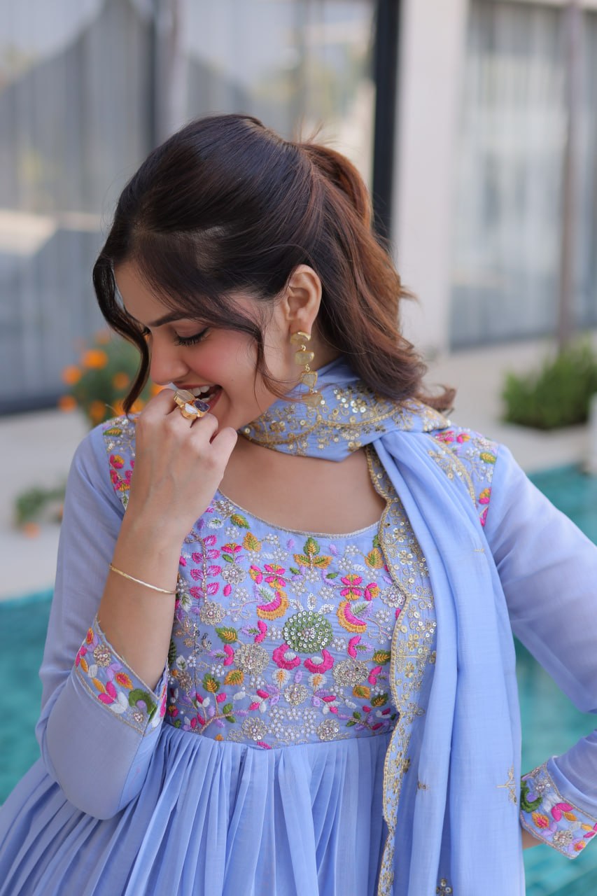 Mal Chanderi Beads Embroidery Gown Set