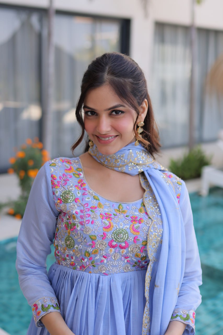 Mal Chanderi Beads Embroidery Gown Set