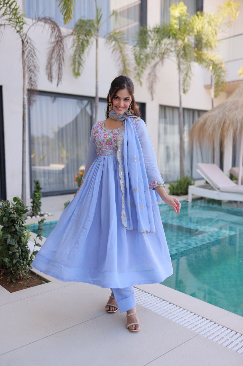 Mal Chanderi Beads Embroidery Gown Set