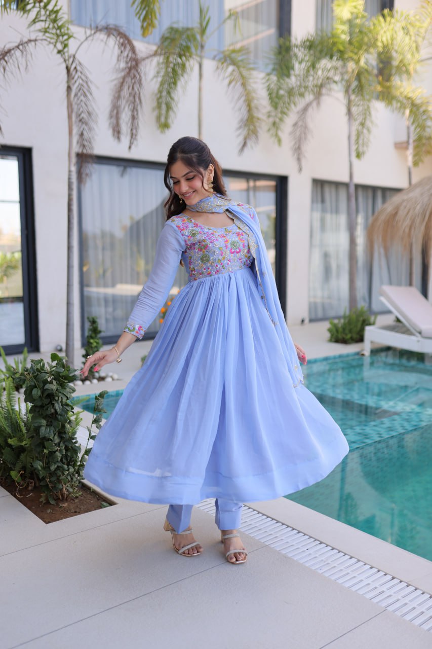 Mal Chanderi Beads Embroidery Gown Set