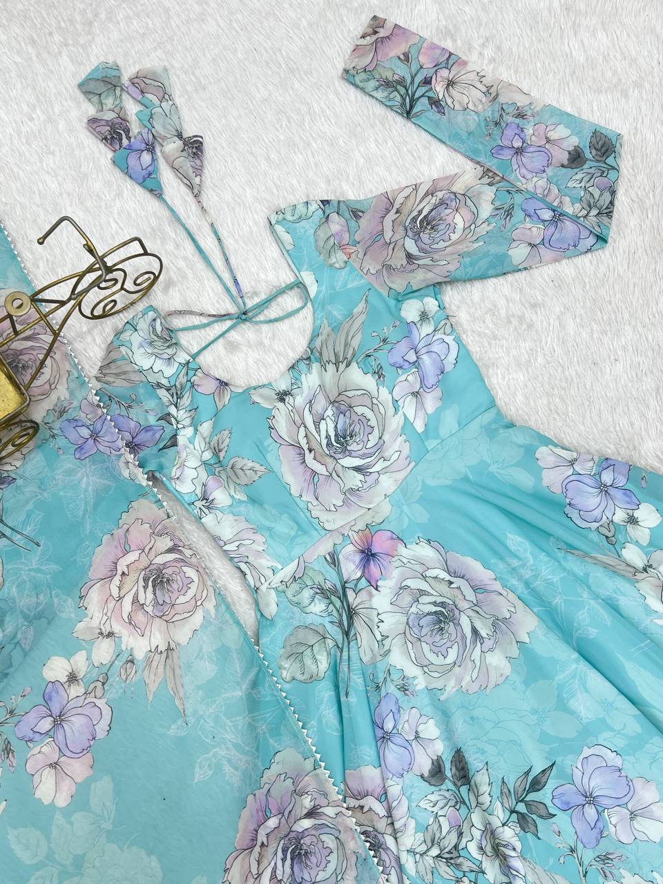 Floral Print Faux Georgette Anarkali Gown with Dupatta
