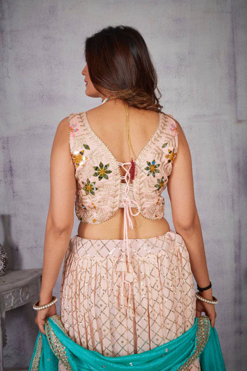 Georgette Lehenga Choli with Sequence Embroidery, Mirror Work Blouse & Chinon Dupatta